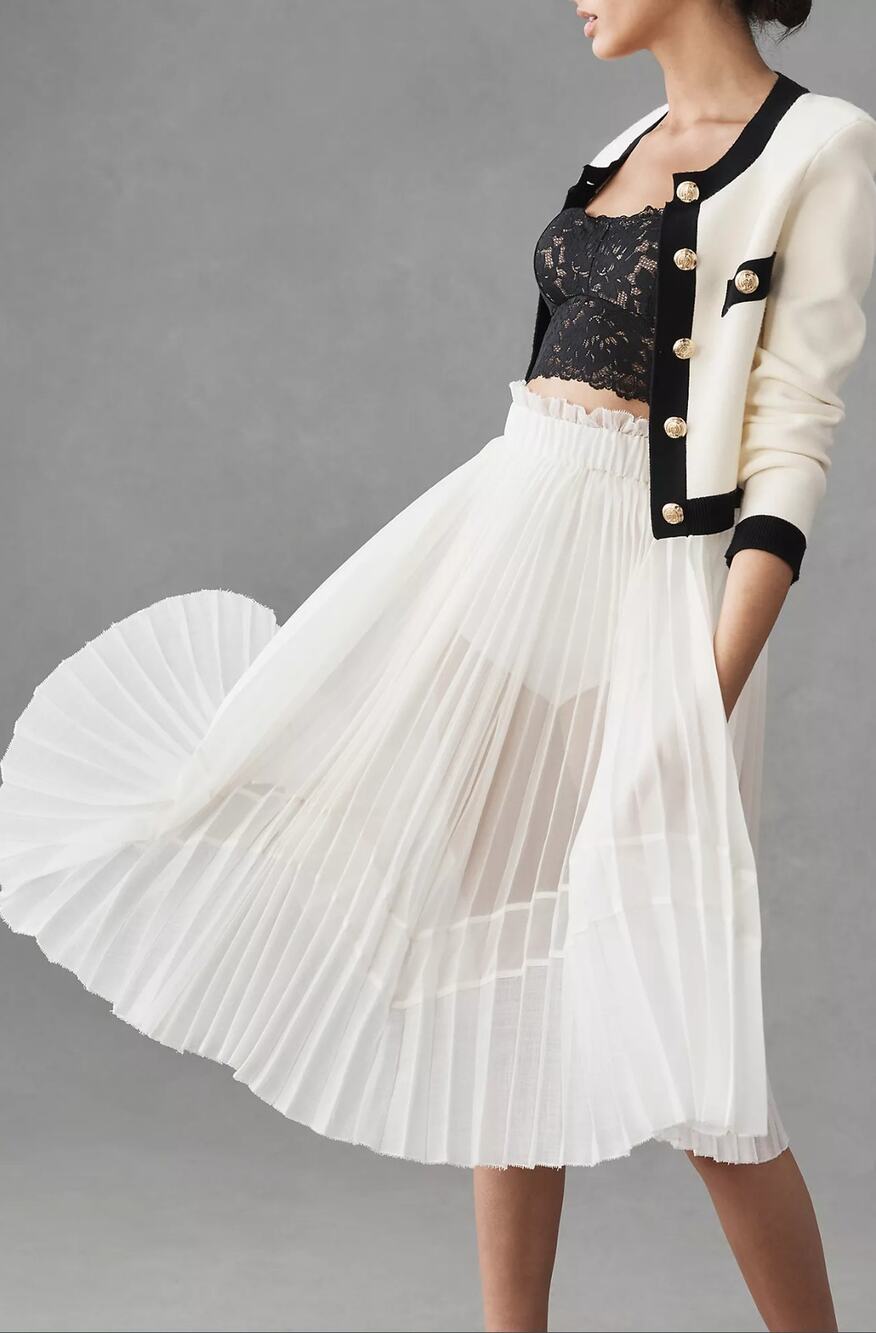 Anthropologie Let Me Be Sheer Pleated A-Line Skirt - New Large